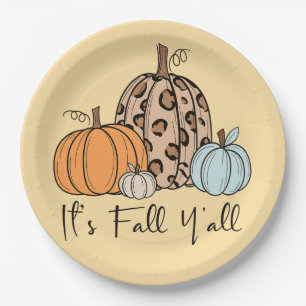 Trendy Fall Pumpkin   “It’s Fall Y’all” Quote Paper Plate