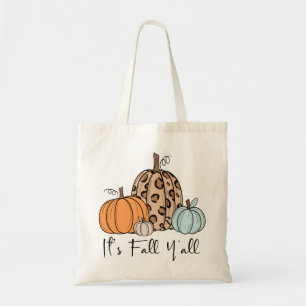 Trendy Fall Pumpkin “It’s Fall Y’all” Quote Tote Bag