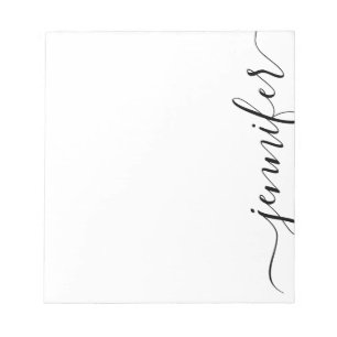 Trendy Fancy Script Name, Personalised Black White Notepad