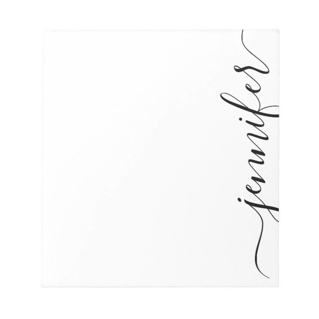 Trendy Fancy Script Name, Personalised Black White Notepad (Front)