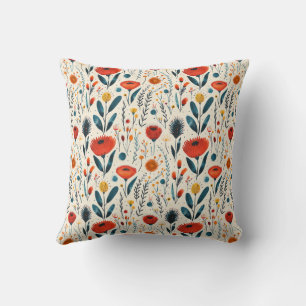 Trendy Farmhouse Stylish Girly Floral Green Red Cushion