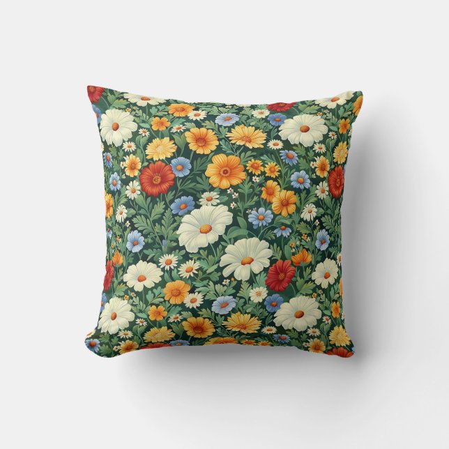 Trendy Farmhouse Stylish Girly Floral Green Red  Cushion (Front)