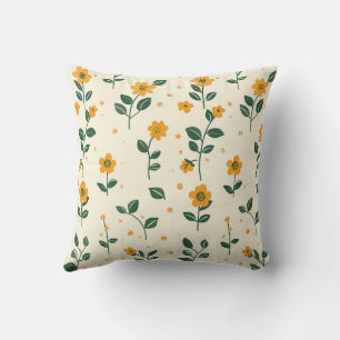 Trendy Farmhouse Stylish Girly Floral Green Yellow Cushion