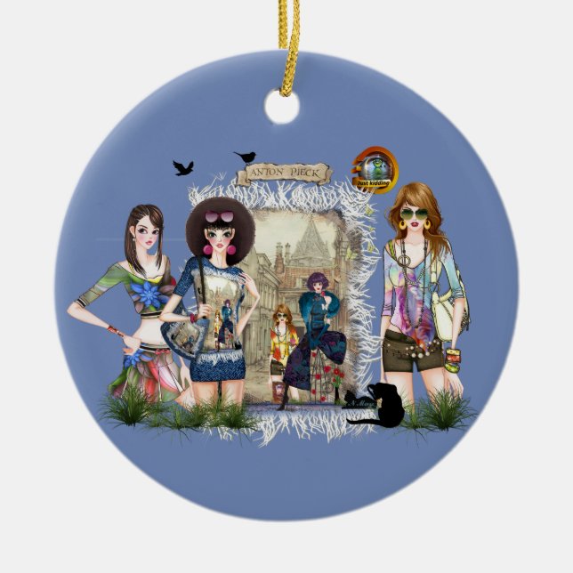Trendy Fashion Models & Anton Pieck Ceramic Tree Decoration (Front)