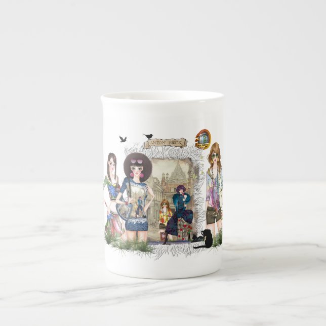 Trendy Fashion Models Bone China Mug (Front)