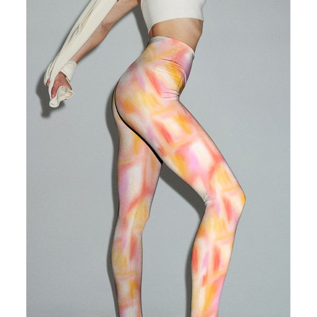 Trendy Fashion Modern Light Pink Yellow Tie Dye Leggings (Modern Cute Light Pink Yellow Tie Dye Pattern-Printed Leggings for Yoga, Fitness, & Lifestyle.)