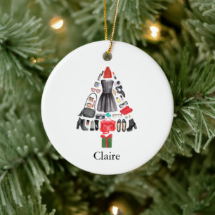 Trendy Fashionista Makeup Personalised Girl's Name Ceramic Tree Decoration