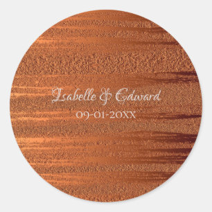 Trendy Faux Copper Metallic Foil Names Wedding  Classic Round Sticker