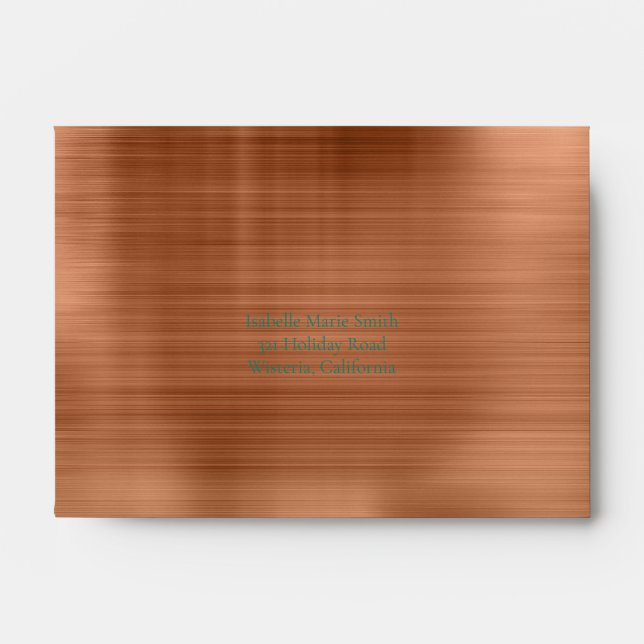 Trendy Faux Copper Metallic & Teal Wedding RSVP En Envelope (Front)