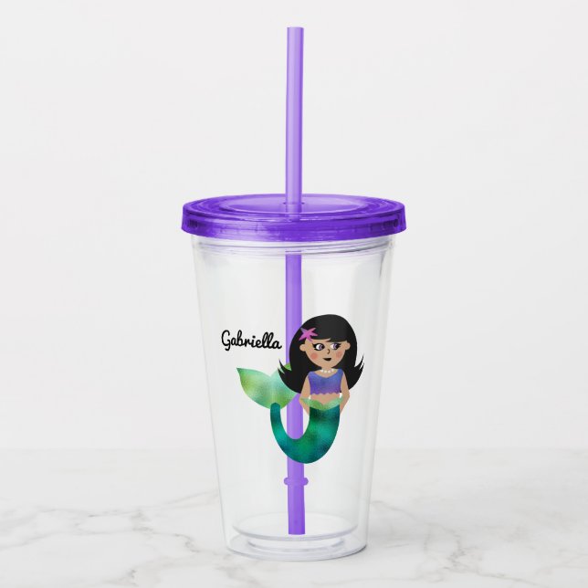 Trendy Faux Foil Latino Mermaid Personalised Girls Acrylic Tumbler (Front)