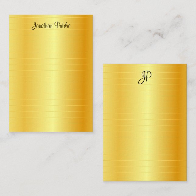 Trendy Faux Gold Calligraphy Script Monogram Card (Front/Back)