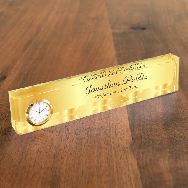 Trendy Faux Gold Elegant Hand Typography Script Nameplate (Side)