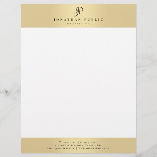 Trendy Faux Gold Elegant Monogram Template Glamour Custom Letterhead (Front)