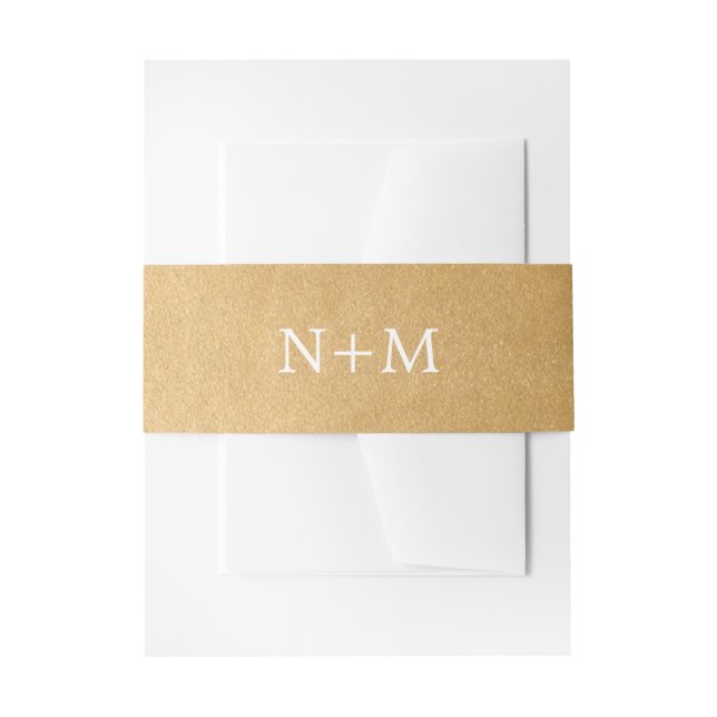 Trendy Faux gold foil monogram wedding Invitation Belly Band (Front Example)