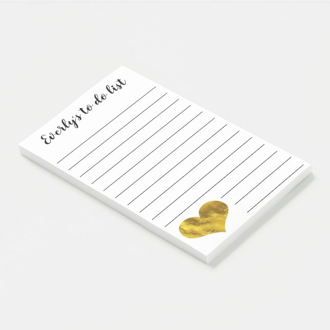 Trendy Faux Gold Heart Personalised To Do List Post-it Notes (Angled)