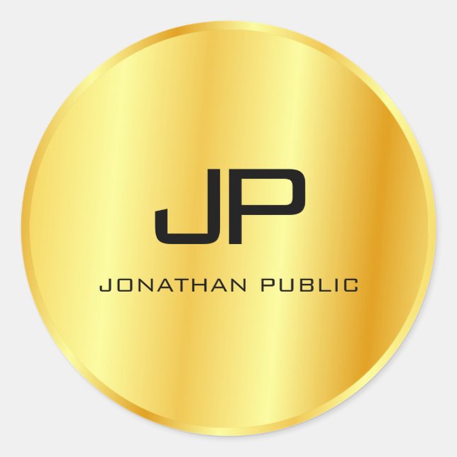 Trendy Faux Gold Metallic Look Monogram Template Classic Round Sticker (Front)
