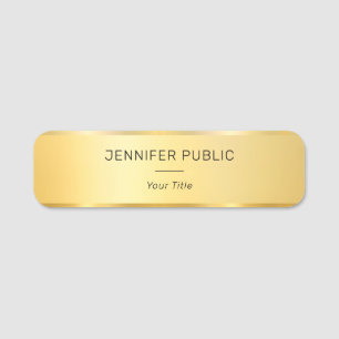 Trendy Faux Gold Modern Glamourous Template Chic Name Tag