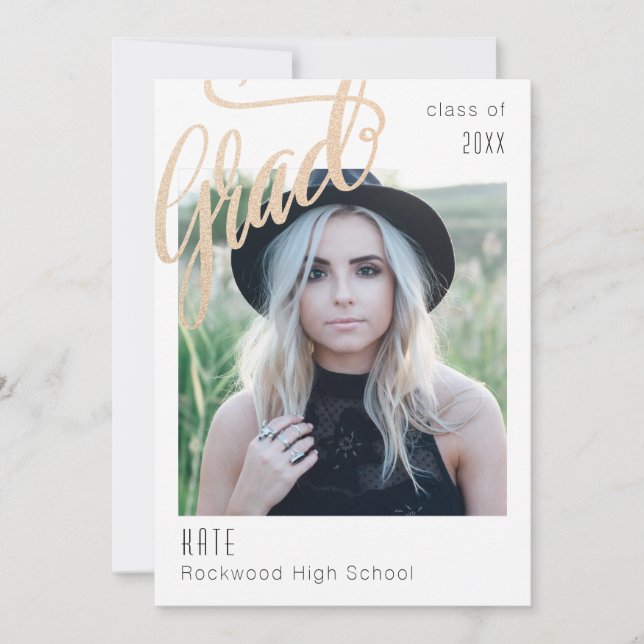 Trendy Faux Gold Sparkle Grad Announcement/invite Invitation (Front)