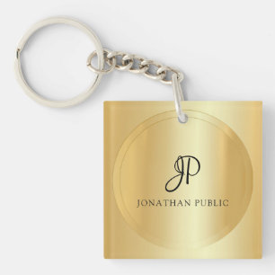 Trendy Faux Gold Template Monogram Add Your Name Key Ring