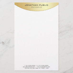 Trendy Faux Gold White Elegant Modern Template Stationery
