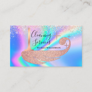 Trendy Faux Holographic Glitter Cleaner Service Business Card