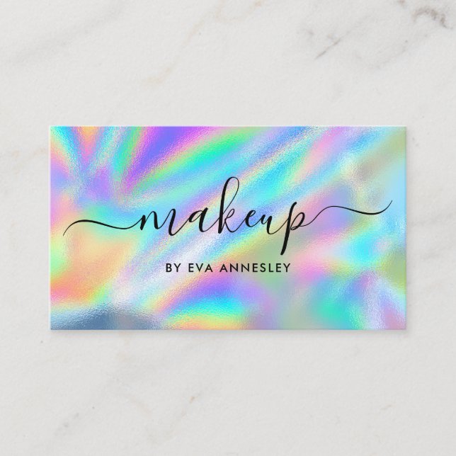 Trendy Faux Holographic Makeup Artist Business Card (Front)