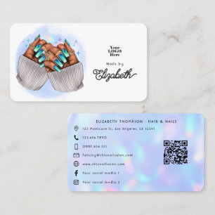 Trendy Faux Holographic Nail Salon Branding Business Card