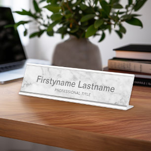 Trendy Faux Marble Pattern Executive Name Title Desk Name Plate