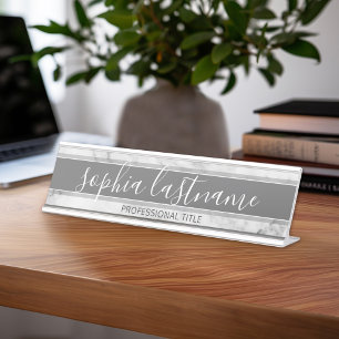 Trendy Faux Marble Pattern Signature and Title Desk Name Plate