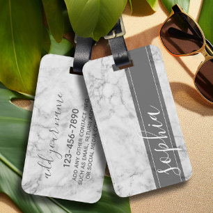 Trendy Faux Marble Pattern with Custom Monogram Luggage Tag