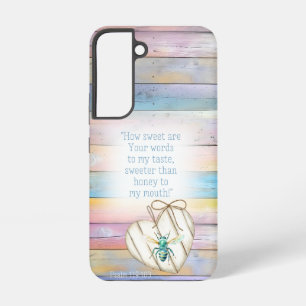 Trendy Faux Pastel Wood Heart Turquoise Bee Faith Samsung Galaxy Case