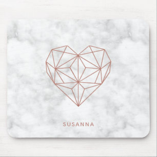 Trendy Faux Rose Gold Geometric Heart Marble Style Mouse Mat