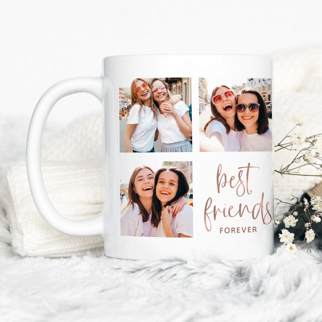 Trendy Faux Rose Gold Script | Best Friends Photo Coffee Mug (Creator Uploaded)