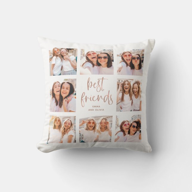 Trendy Faux Rose Gold Script | Best Friends Photo Cushion (Front)