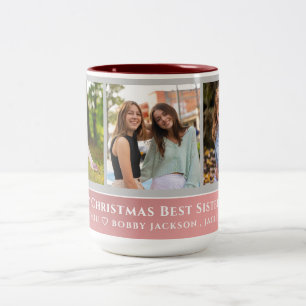 Trendy Faux Rose Gold Script   Best Sisters Photo  Two-Tone Coffee Mug