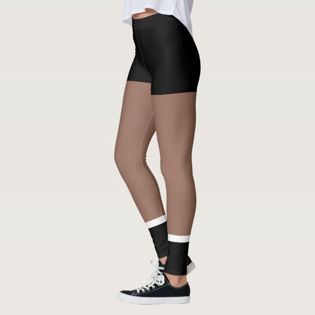 TRENDY FAUX SHORTS, CHIC FASHIONABLE TAN + BLACK LEGGINGS (Left)