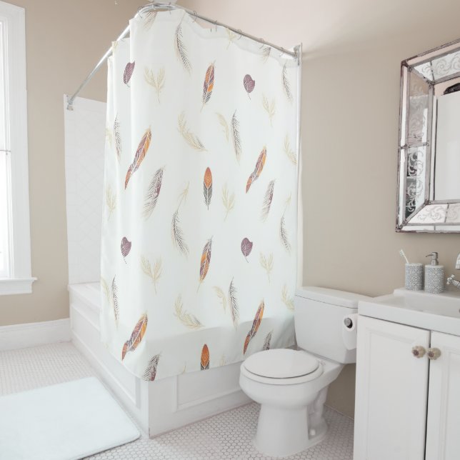 Trendy Feathers Luxury Boho Collection Shower Curtain (In Situ)