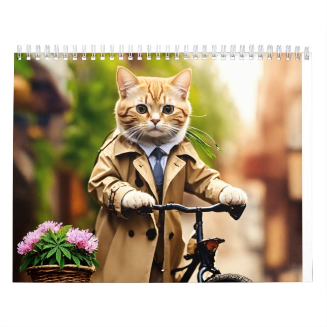 : Trendy Feline Adventure: Cat in Trench Coat on B Calendar (Cover)