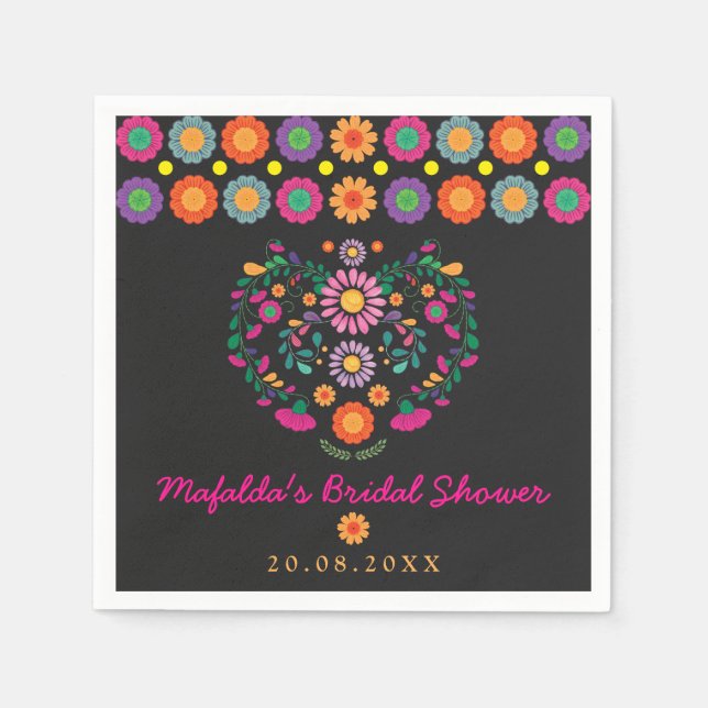 Trendy Fiesta Mexican Flower Pattern Wedding Party Napkin (Front)