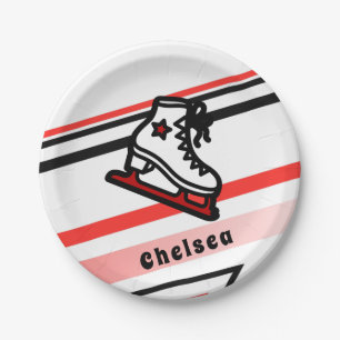 Trendy Figure Skating Girl Skates Personalised Red Paper Plate