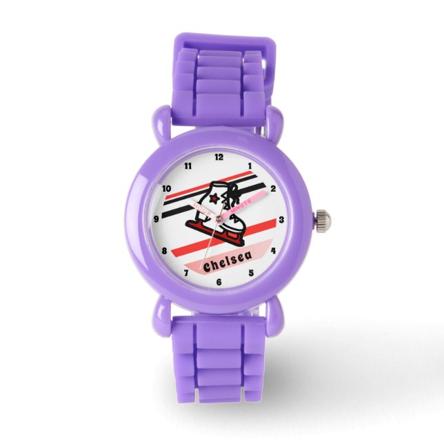 Trendy Figure Skating Girl Skates Personalised Red Watch (Front)