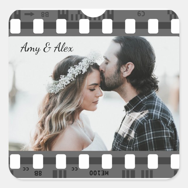 Trendy Film Reel Movie Personalised Picture Frame  Square Sticker (Front)