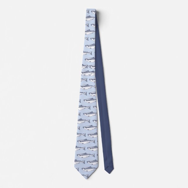 Trendy Fish Pattern Blue Tie (Front)