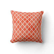 Trendy Flame Orange Watercolor Quatrefoil Pattern
