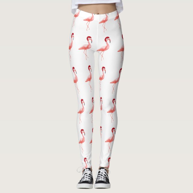 Trendy flamingo christmas fun Santa hat Leggings (Front)