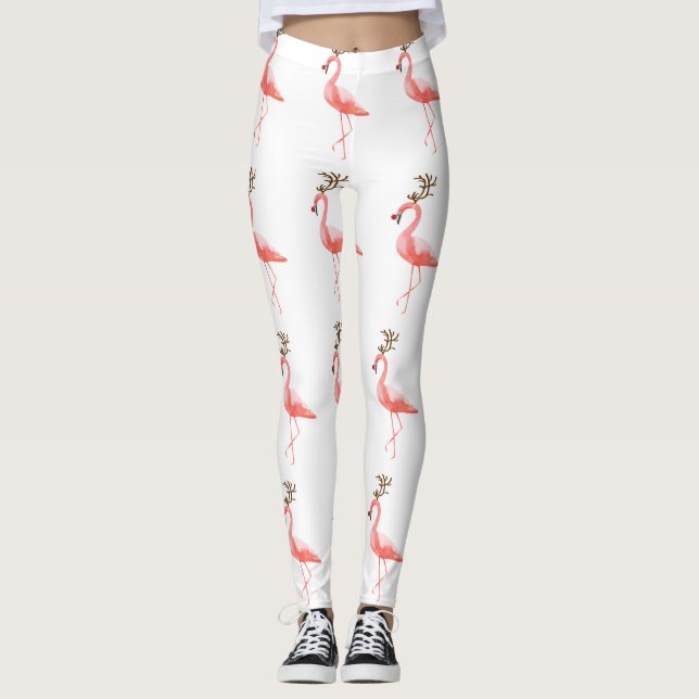 Trendy flamingo christmas reindeer leggings (Front)