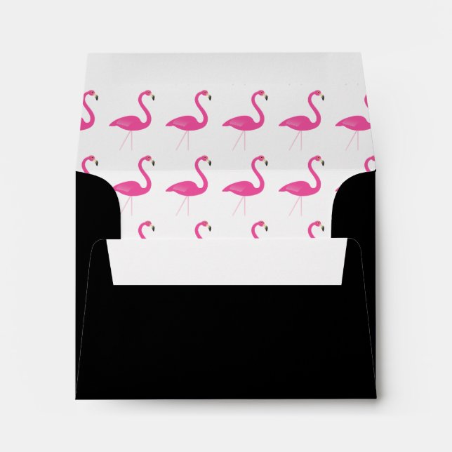 Trendy Flamingo Wedding RSVP Envelope - black (Back (Bottom))