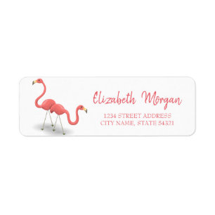 Trendy  Flamingos, White Address Label
