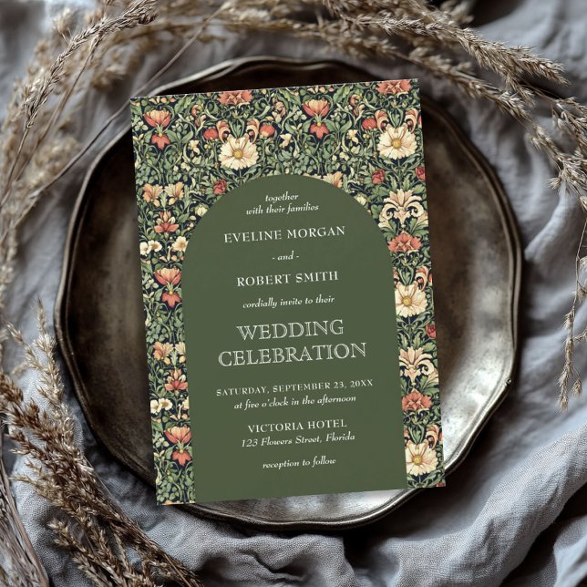 Trendy floral Art Nouveau William Morris wedding Invitation (Trendy floral Art Nouveau William Morris wedding Invitation)