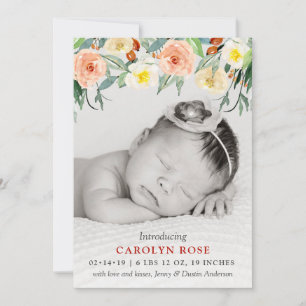 Trendy Floral Blooms Photo Birth Announcement
